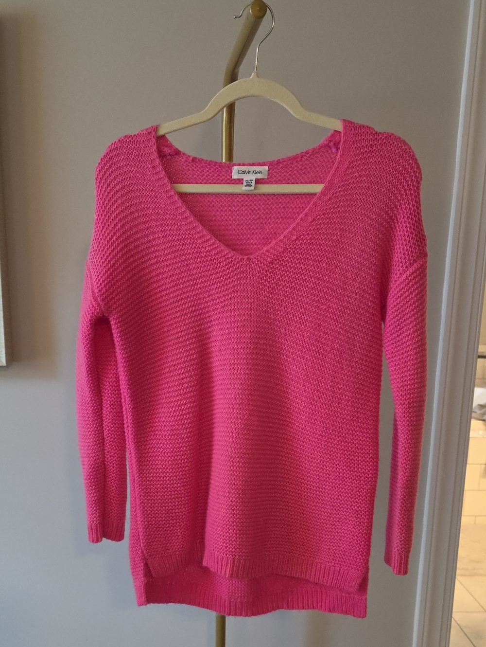 Calvin Klein Bright Pink V-Neck Pullover Sweater